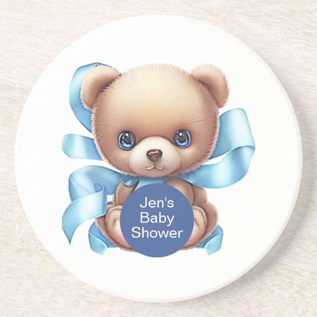 Teddy Bear Blue Baby Dusche Getränkeuntersetzer (Vorne)