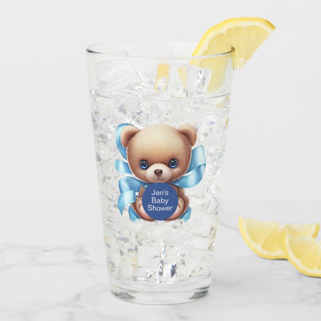 Teddy Bear Blue Baby Dusche Glas (Rückseite Ice)