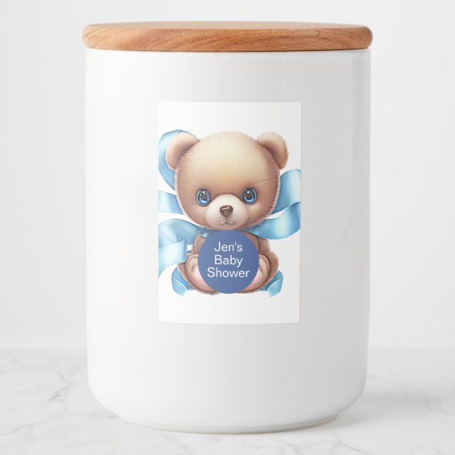 Teddy Bear Blue Baby Dusche Lebensmitteletikett (Vorderseite)