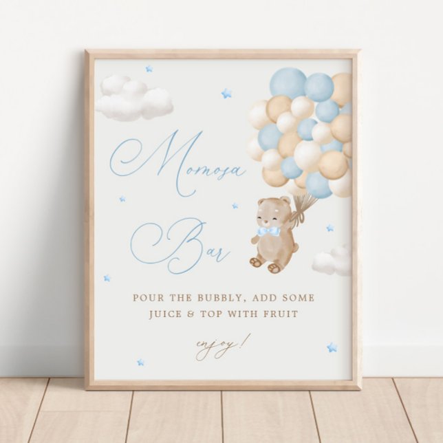 Teddy Bear Blue Baby Dusche Mimosa Bar Poster (Von Creator hochgeladen)