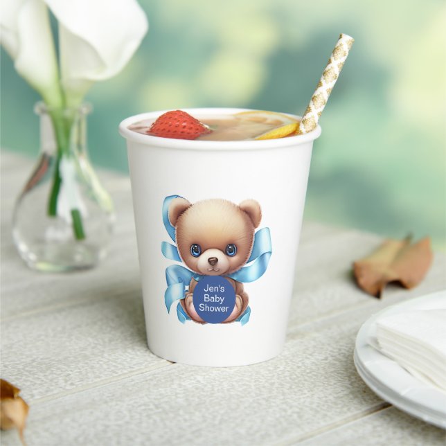 Teddy Bear Blue Baby Dusche Pappbecher (In Situ)