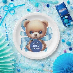 Teddy Bear Blue Baby Dusche Pappteller