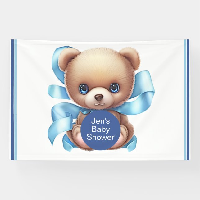 Teddy Bear Blue Baby Dusche Party Banner (Horizontal)