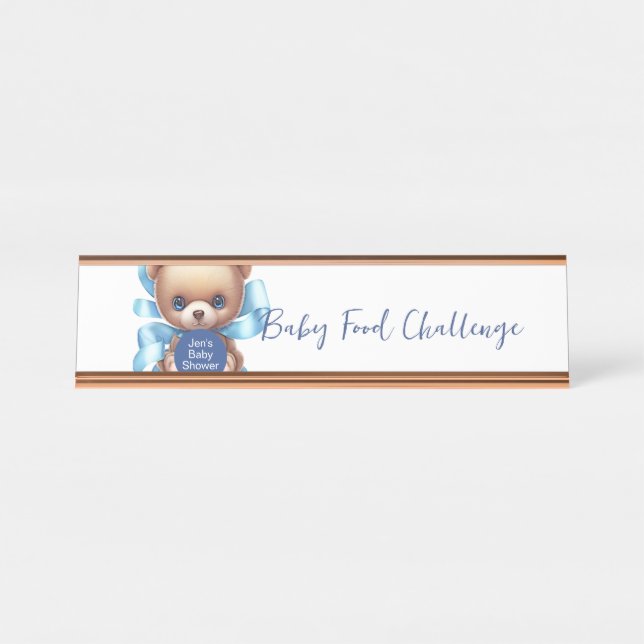 Teddy Bear Blue Baby Dusche Tabletop Schild (Vorderseite )