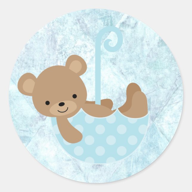 Teddy Bear Blue Baby Shower Stickers (Vorderseite)
