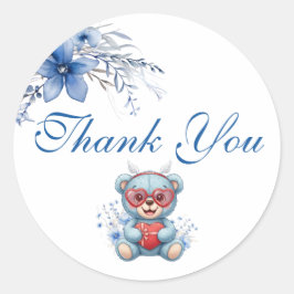 Teddy Bear Blue Baby Shower Thank You Runder Aufkleber