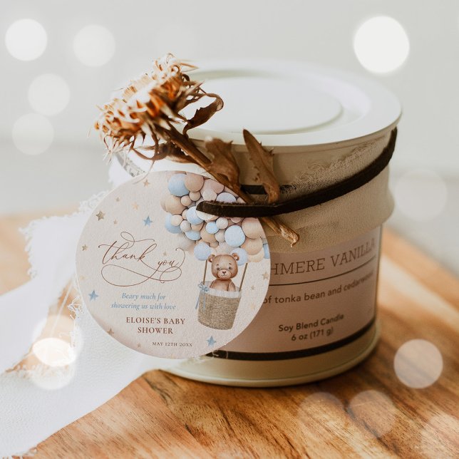 Teddy Bear Blue Ballon Bearly Wait Baby Dusche Geschenkanhänger (Von Creator hochgeladen)