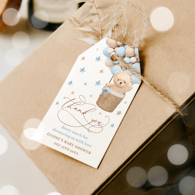Teddy Bear Blue Ballon Bearly Wait Baby Dusche Geschenkanhänger (Von Creator hochgeladen)