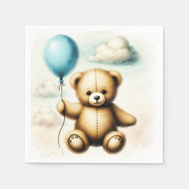 Teddy Bear Blue Ballon Bearly Wait Baby Dusche Serviette (Vorderseite)