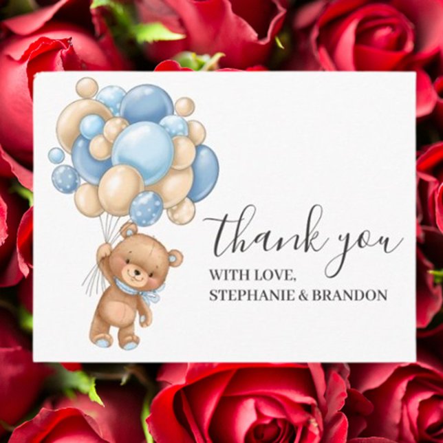 Teddy Bear BLUE Ballon Danke Karte (Express heartfelt gratitude with our Teddy Bear Blue Balloon Thank You Card)