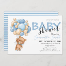 Teddy Bear Blue Balloon Baby Shower Einladungen