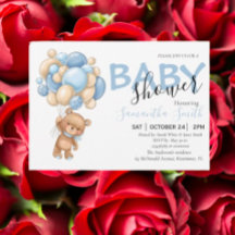 Teddy Bear Blue Balloon Baby Shower Einladungen