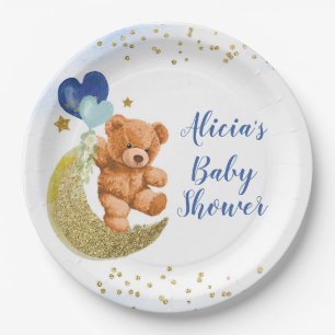 Teddy Bear Blue Balloon Baby Shower Paper Plate Pappteller