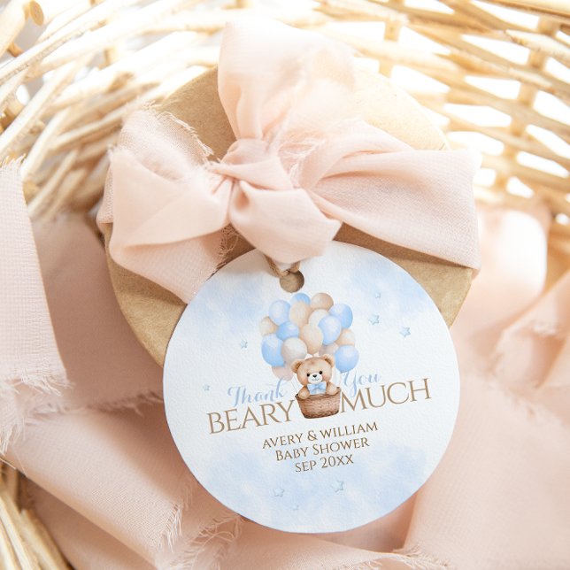 Teddy Bear Blue Balloon Babydusche Geschenkanhänger (Von Creator hochgeladen)