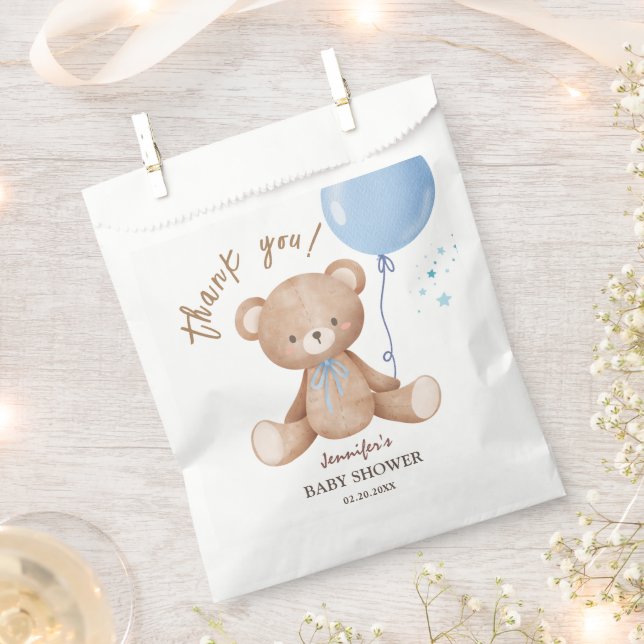 Teddy Bear Blue Balloon Babydusche Geschenktütchen (Ausgeschnitten)