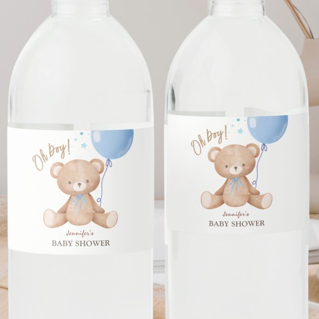 Teddy Bear Blue Balloon | Kinderdusche Wasser Wasserflaschenetikett (Von Creator hochgeladen)