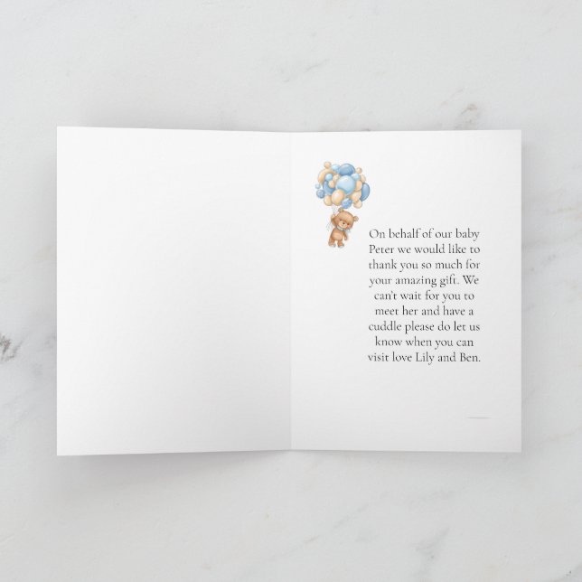 Teddy Bear Blue Balloon Phantastisches Geschenk Da Karte (Innenseite)