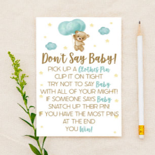 Teddy Bear Blue Balloon Say Baby Shower Game nicht