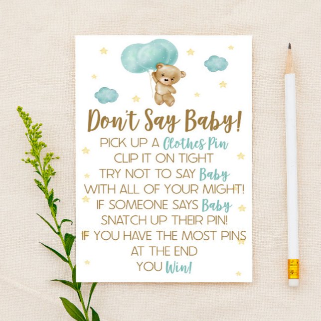 Teddy Bear Blue Balloon Say Baby Shower Game nicht (Von Creator hochgeladen)