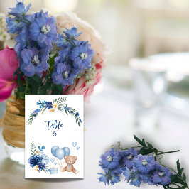 Teddy Bear Blue Balloon Wasserfarbe Blume Tischnummer