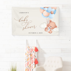 Teddy Bear, Blue Balloons, Baby Dusche Willkommen Banner