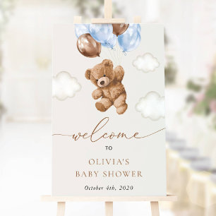 Teddy Bear, Blue Balloons, Baby Dusche Willkommen Poster
