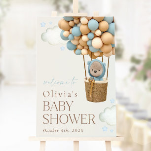 Teddy Bear, Blue Balloons, Baby Dusche Willkommen Poster