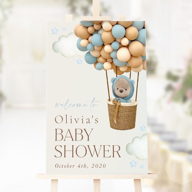 Teddy Bear, Blue Balloons, Baby Dusche Willkommen Poster (Von Creator hochgeladen)