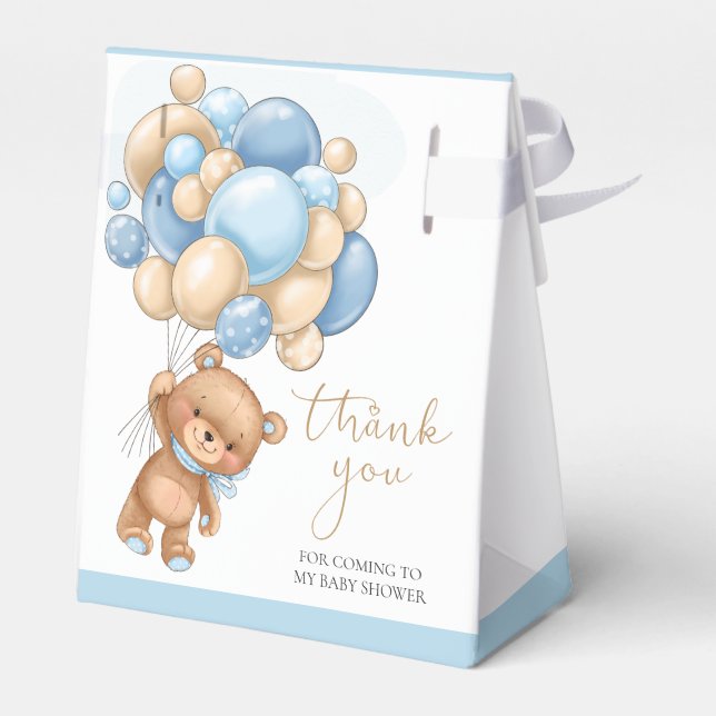 Teddy Bear Blue Balloons Baby Showbox Geschenkschachtel (Rückseite)