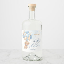 Teddy Bear Blue Balloons Babydusche Alkoholflaschenetikett