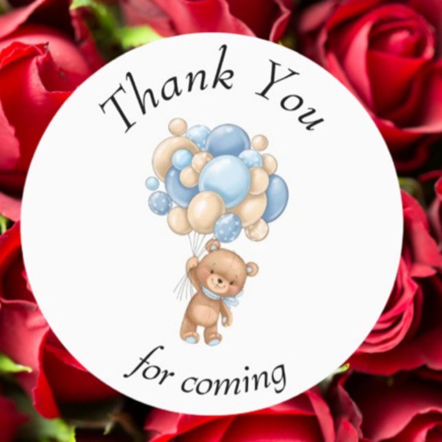 Teddy Bear Blue Balloons Babydusche Danke Labrador Etiketten (Show your gratitude with Teddy Bear Blue Balloons baby shower thank you labels)