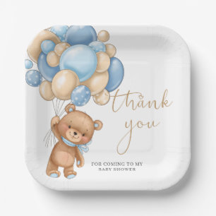 Teddy Bear Blue Balloons Babydusche Danke Pa Pappteller
