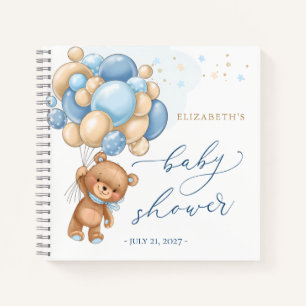 Teddy Bear Blue Balloons Babydusche Gästebuch Notizbuch