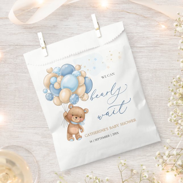 Teddy Bear Blue Balloons Babydusche Gefallen Beute Geschenktütchen (Ausgeschnitten)