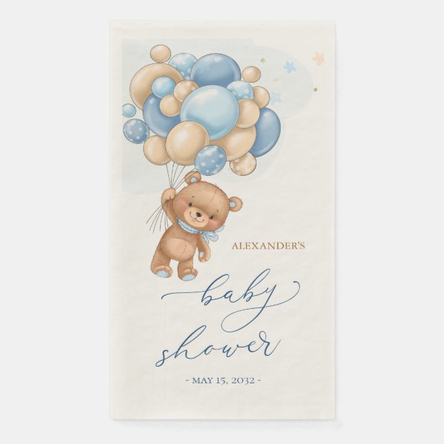 Teddy Bear Blue Balloons Babydusche Serviette (Vorderseite)