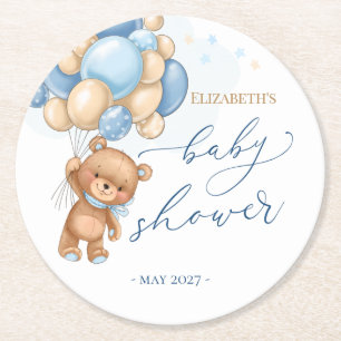 Teddy Bear Blue Balloons Babydusche Untersetzer