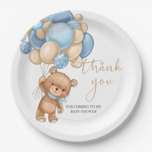 Teddy Bear Blue Balloons Babydusche Vielen Dank Pappteller