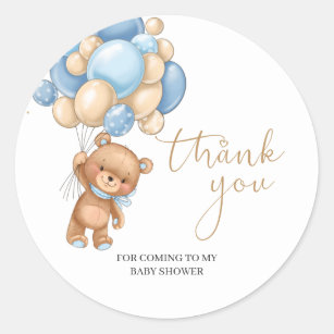 Teddy Bear Blue Balloons Babydusche Vielen Dank Runder Aufkleber