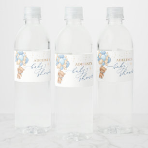 Teddy Bear Blue Balloons Babydusche Wasserflaschenetikett