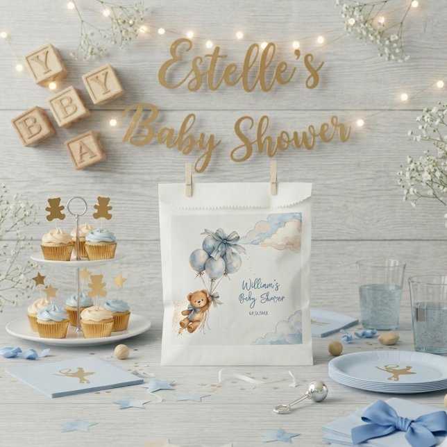 Teddy Bear Blue Balloons Clouds Baby Boy Geschenktütchen (Von Creator hochgeladen)