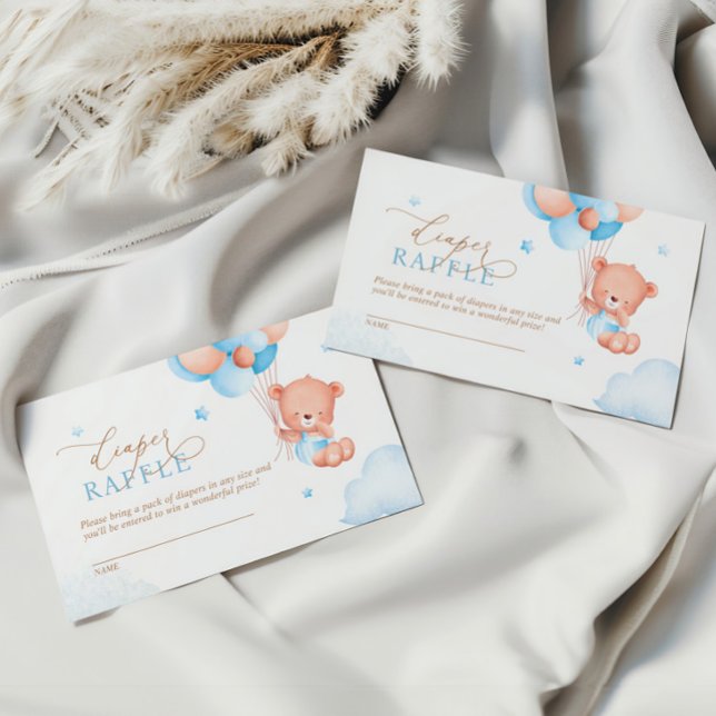 Teddy Bear Blue Balloons Diaper Raffle Begleitkarte (Von Creator hochgeladen)
