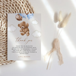 Teddy Bear, Blue Balloons, erster Geburtstag Dankeskarte