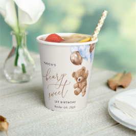 Teddy Bear, Blue Balloons, erster Geburtstag Pappbecher