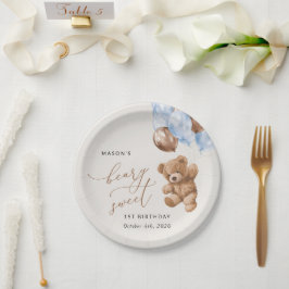 Teddy Bear, Blue Balloons, erster Geburtstag Pappteller