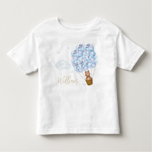 Teddy Bear Blue Balloons Gold Script Kleinkind T-shirt