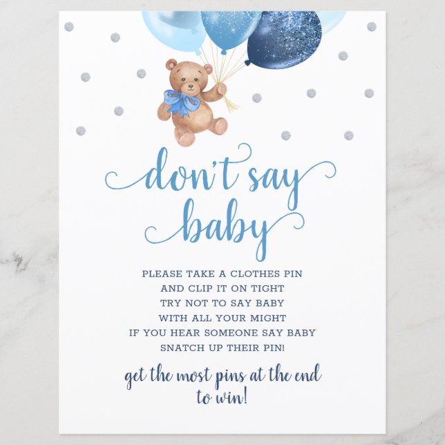 Teddy Bear Blue Balloons Say Baby Game nicht (Vorderseite)