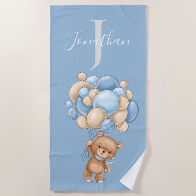 Teddy Bear Blue Balloons Strandtuch für Kinder (Vorderseite)