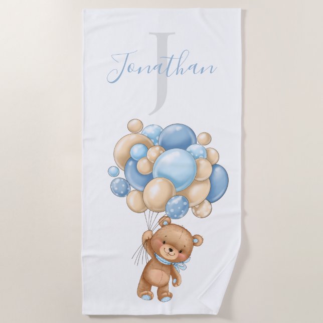 Teddy Bear Blue Balloons Strandtuch für Kinder (Vorderseite)
