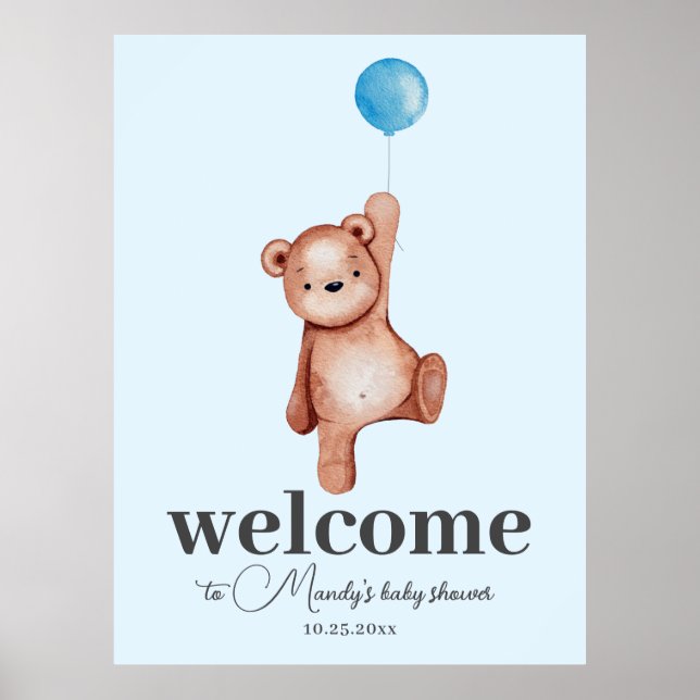 Teddy Bear Blue Begrüßungsschildkröte Poster (Vorne)
