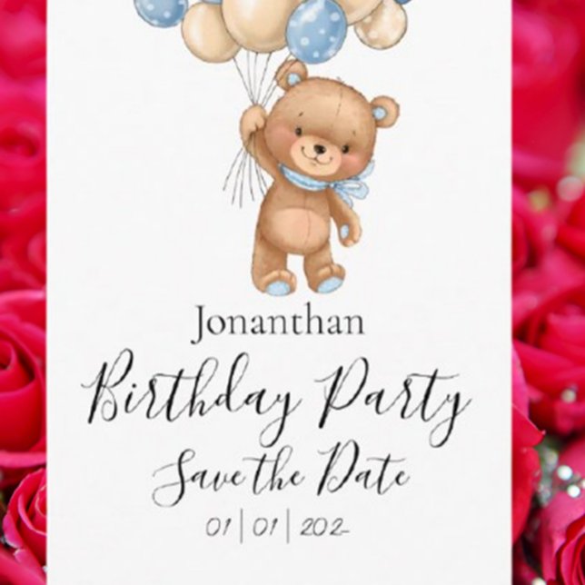 Teddy Bear Blue Birthday Party Save the Date Postkarte (Celebrate your little one’s special day with our Teddy Bear Blue Birthday Party Save the Date  )
